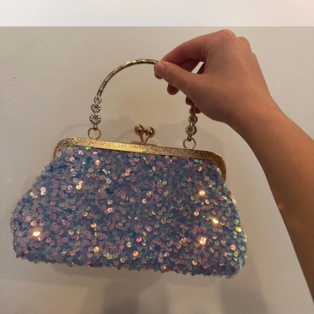 Sequin Embellished Evening Bag - Blue and Gold - Picture 4 of 6